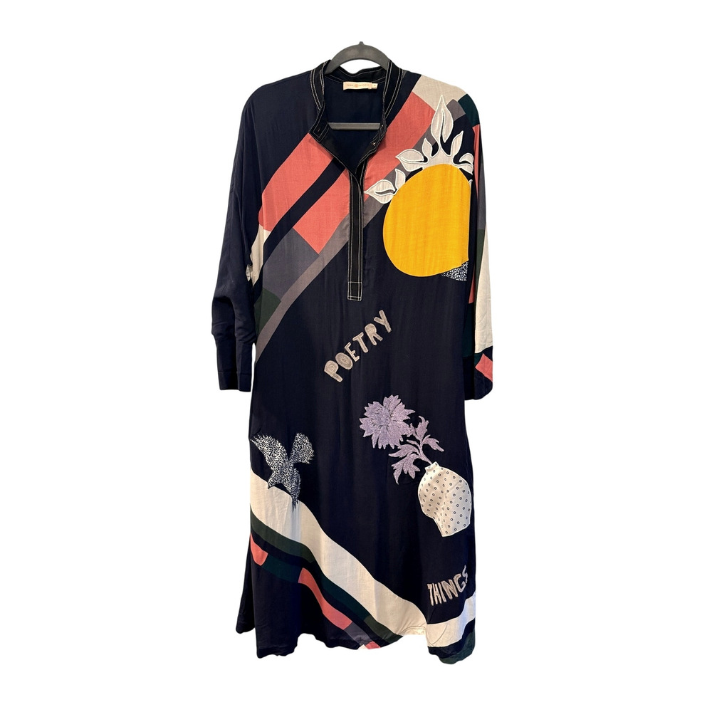 Tory Burch 6 Scarf Print Embroidered Shirt Dress $598 Rope Belt Long Sleeve Midi - Picture 2 of 13